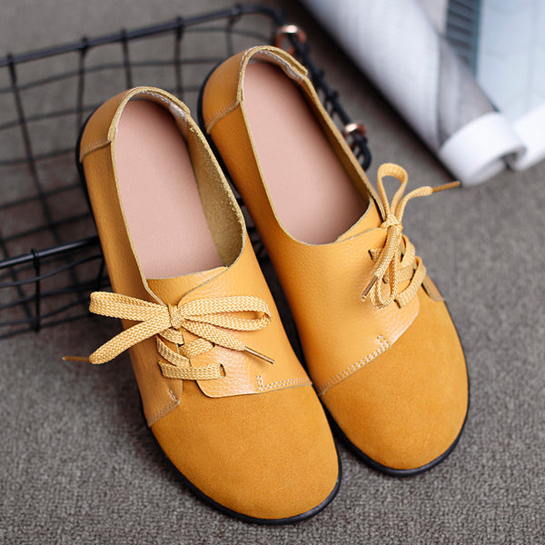 Plus size Women Lace Up Leather Flats Soft Casual Shoes