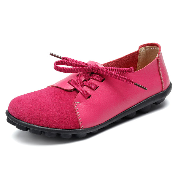 Plus size Women Lace Up Leather Flats Soft Casual Shoes