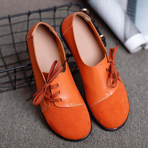 Plus size Women Lace Up Leather Flats Soft Casual Shoes