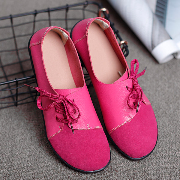 Plus size Women Lace Up Leather Flats Soft Casual Shoes