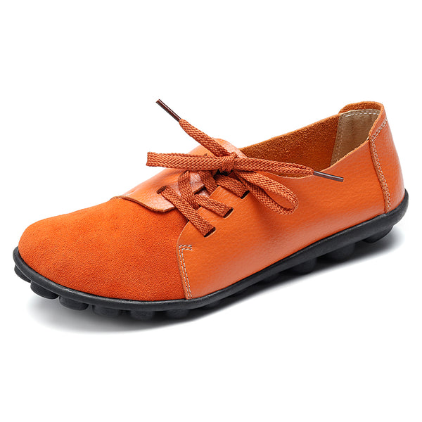 Plus size Women Lace Up Leather Flats Soft Casual Shoes