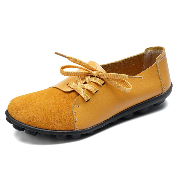 Plus size Women Lace Up Leather Flats Soft Casual Shoes