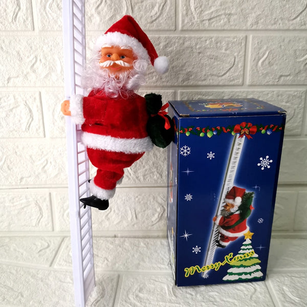 Lovely Music Christmas Santa Claus Electric Climb Ladder Hanging Decoration Christmas Tree Ornaments Funny New Year Kids Gifts