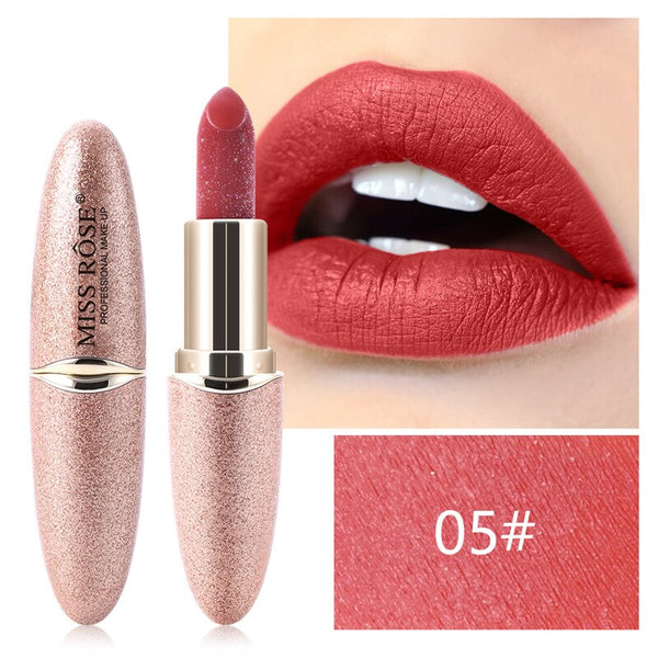 New MISS ROSE Lipstick Matte Waterproof Velvet Lip Stick 18 Colors Sexy Red Brown Pigments Makeup Matte Lipsticks Beauty Lips