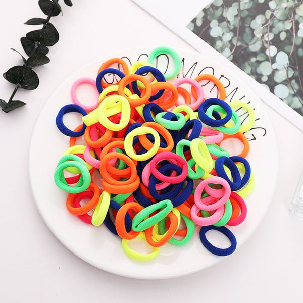 New 100PCS/Lot Girls Candy Colors Nylon 3CM Rubber Bands Children Safe Elastic Hair Bands Ponytail Holder Kids Hair Accessories