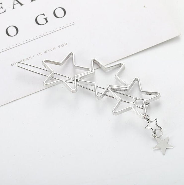 Hair Clip For Women Scissors Diamond Round Moon Leaf Unicorn Heart Simple Golden Silver Girl Fashion Gift Charm