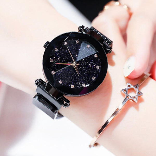 Luxury Starry Sky Stainless Steel Mesh Bracelet Watches For Women Crystal Analog Quartz Wristwatches Ladies Sports Dress Clock