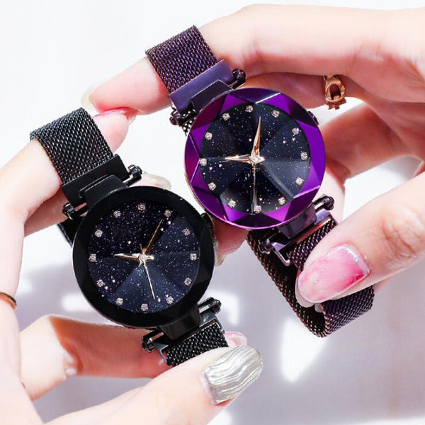 Luxury Starry Sky Stainless Steel Mesh Bracelet Watches For Women Crystal Analog Quartz Wristwatches Ladies Sports Dress Clock