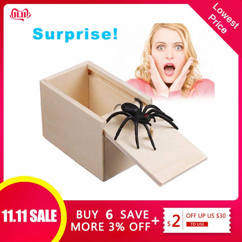 April Fool's Day gift Wooden Prank Trick Practical Joke Home Office Scare Toy Box Gag Spider Mouse Kids Funny Gift