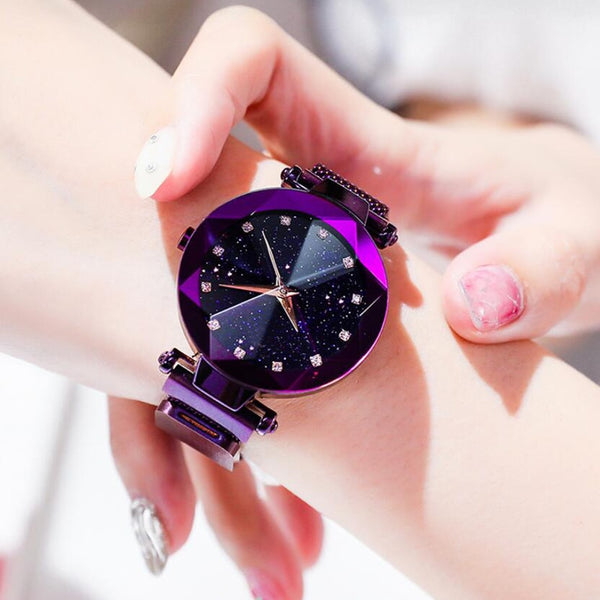 Luxury Starry Sky Stainless Steel Mesh Bracelet Watches For Women Crystal Analog Quartz Wristwatches Ladies Sports Dress Clock