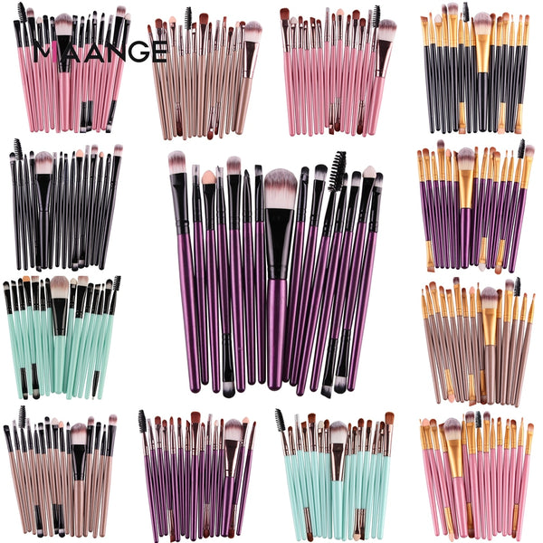 MAANGE Pro 15Pcs Makeup Brushes Set Eye Shadow Foundation Powder Eyeliner Eyelash Lip Make Up Brush Cosmetic Beauty Tool Kit Hot