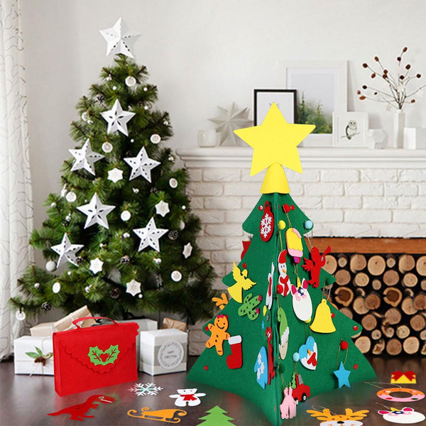 OurWarm 3D DIY Felt Christmas Tree with Ornaments Kids New Year Toys Artificial Tree Xmas Gifts Door Wall Hanging Decorations