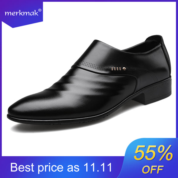 Merkmak 2019 new business men Oxfords shoes set of feet Black Brown Male Office Wedding pointed men's leather shoes