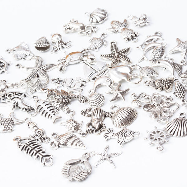 Marine animal 50pcs Tibetan Silver Mixed Styles  Charms Pendants DIY Jewelry for Necklace Bracelet Making Accessaries js2231