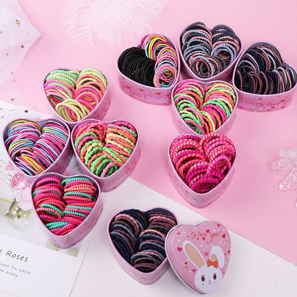 50PCS/Box New Girls Colorful Basic Elastic Hair Bands Ponytail Holder Scrunchies Kids Hair Ropes Rubber Bands Hair Accessories