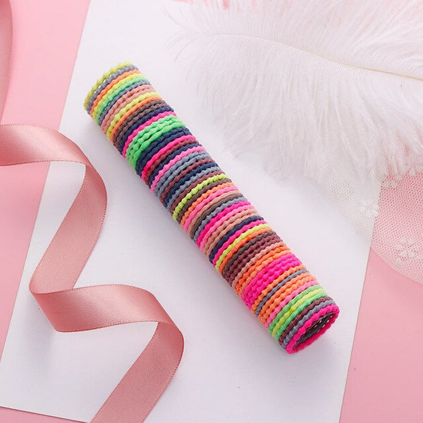 New 100PCS/Lot Girls Candy Colors Nylon 3CM Rubber Bands Children Safe Elastic Hair Bands Ponytail Holder Kids Hair Accessories