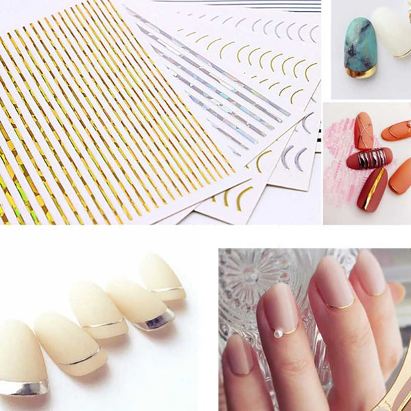 1 Piece Rose Gold Silver 3D Nail Sticker Curve Stripe Lines Nails Stickers Adhesive Striping Tape Nail Art Stickers Decals