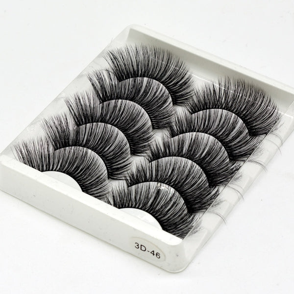 SEXYSHEEP 5Pairs 3D Mink Hair False Eyelashes Natural/Thick Long Eye Lashes Wispy Makeup Beauty Extension Tools