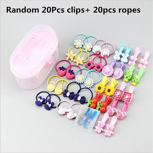 40Pcs/Lot Girls Hair Accessories Gift Box Elastic Hair Bands Flower Hair Clip Bows New Headband Hairband Cute Hairbands for Kids