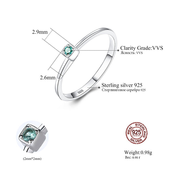 CZCITY Genuine 925 Sterling Silver VVS Green Topaz Wedding Rings for Women Minimalist Thin Circle Gem Rings Jewelry Carving S925