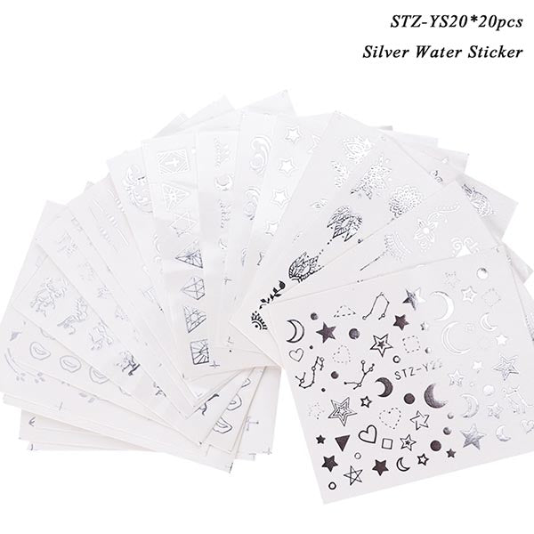 1 Set Mixed Design New Nail Art Sticker Set Black Lace Gold Silver Glitter Flower Water Decal Slider Wraps Decor Manicure CH830