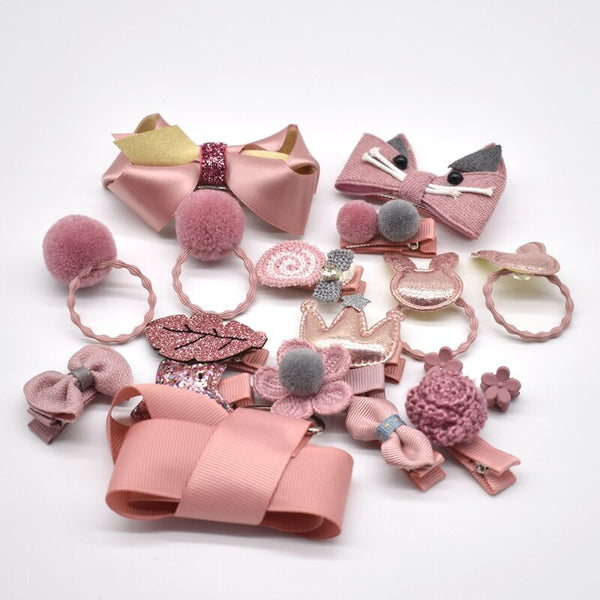 18 Pcs/Box New Kids Children Accessories Hairpins Barrettes Baby Fabric Bow Flower Headwear Hair clips Girls Headdress