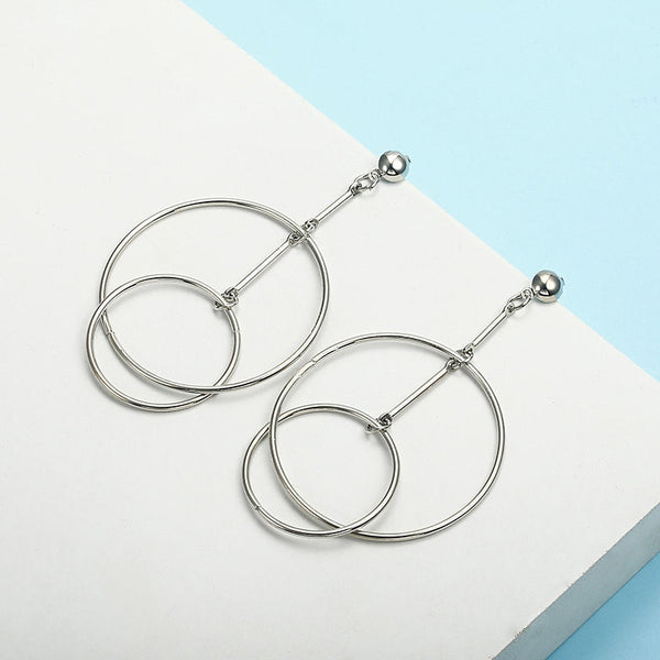 Simple fashion gold color Silver plated geometric big round earrings for women fashion big hollow drop earrings jewelry