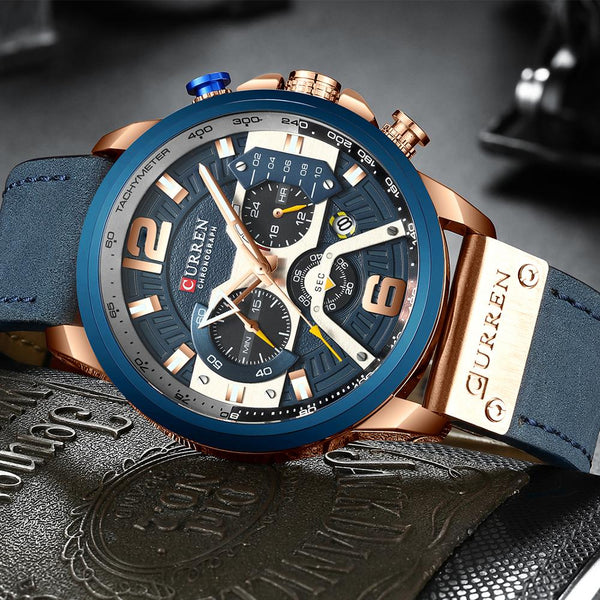 CURREN Casual Sport Watches for Men Blue Top Brand Luxury Military Leather Wrist Watch Man Clock Fashion Chronograph Wristwatch