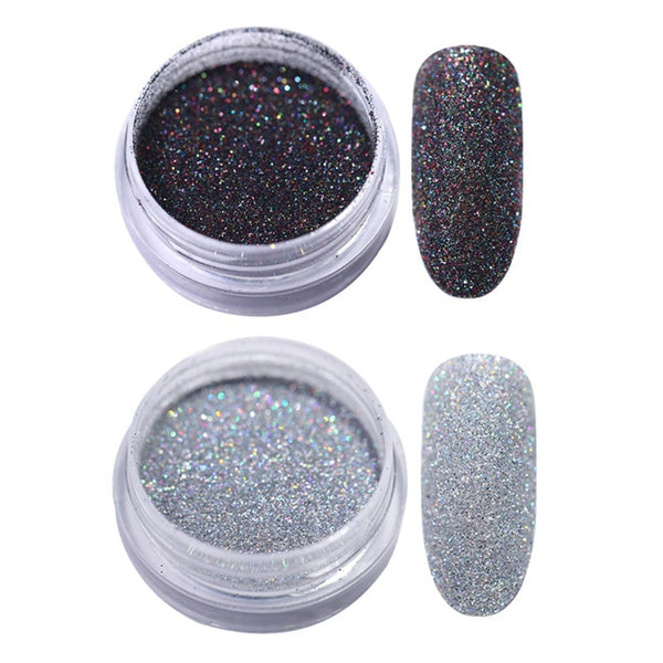 Gradient Shiny Nail Glitter Set Powder Laser Sparkly Manicure Nail Art Chrome Pigment Silver DIY Nail Art Decoration Kit