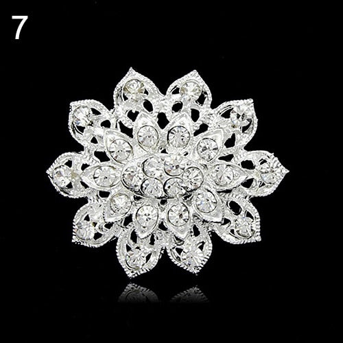 Flower Heart Rhinestone Silver Plated Brooch Pin Wedding Bridal Broach Breastpin