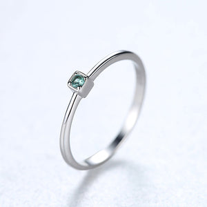 CZCITY Genuine 925 Sterling Silver VVS Green Topaz Wedding Rings for Women Minimalist Thin Circle Gem Rings Jewelry Carving S925