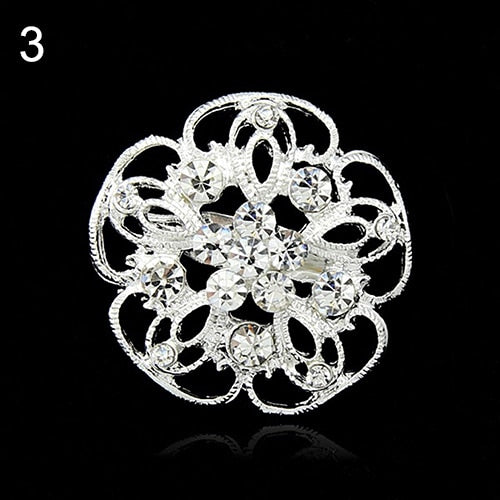 Flower Heart Rhinestone Silver Plated Brooch Pin Wedding Bridal Broach Breastpin