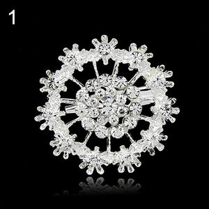 Flower Heart Rhinestone Silver Plated Brooch Pin Wedding Bridal Broach Breastpin