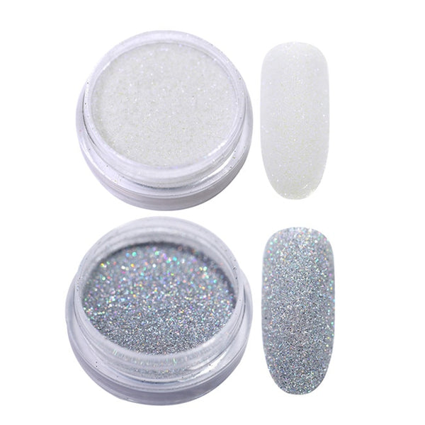 Gradient Shiny Nail Glitter Set Powder Laser Sparkly Manicure Nail Art Chrome Pigment Silver DIY Nail Art Decoration Kit