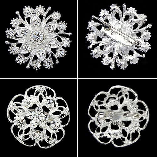 Flower Heart Rhinestone Silver Plated Brooch Pin Wedding Bridal Broach Breastpin