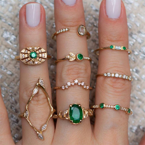 50 Styles Women Bohemian Vintage Crown Wave Flower Heart Lotus Star Leaf Crystal Opal Joint Ring Party Jewelry Silver Rings Set