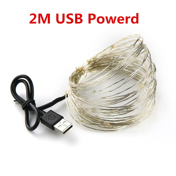 LED String light Silver Wire Fairy warm white Garland Home Christmas Wedding Party Decoration Powered by Battery batter USB 10m