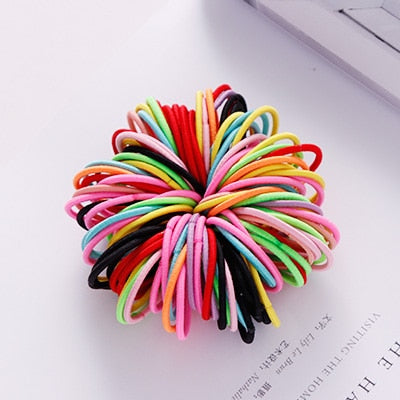 New 100PCS/Lot Girls Candy Colors Nylon 3CM Rubber Bands Children Safe Elastic Hair Bands Ponytail Holder Kids Hair Accessories