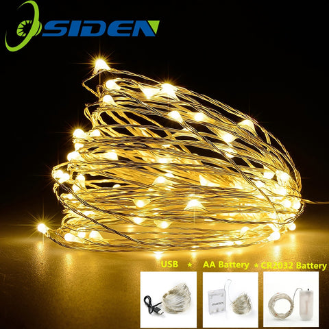 LED String light Silver Wire Fairy warm white Garland Home Christmas Wedding Party Decoration Powered by Battery batter USB 10m