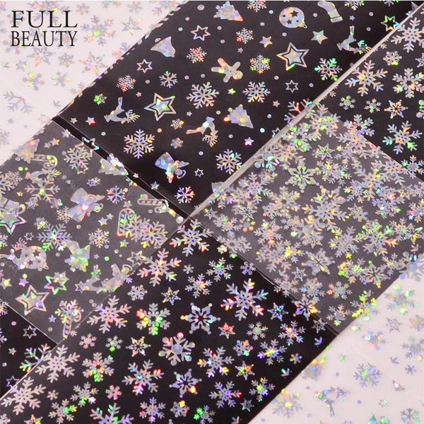 Full Beauty 100x4cm Xmas Pattern for Nail Sticker 3D Snowflake Star Laser Glitter Christmas Nail Art Transfer Foils CHXK94-97