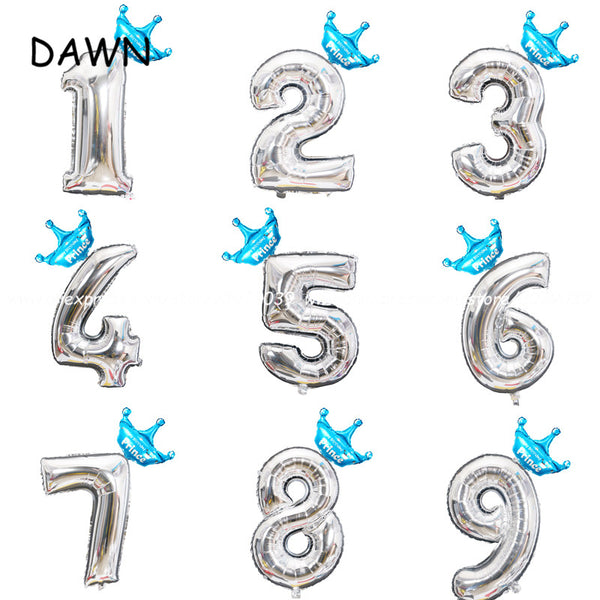 2pcs/lot 32inch Number Foil Balloons Digit air Ballon Kids Birthday Party Festival Party anniversary Crown Decor Supplies