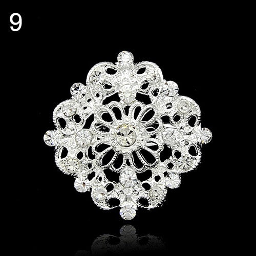 Flower Heart Rhinestone Silver Plated Brooch Pin Wedding Bridal Broach Breastpin