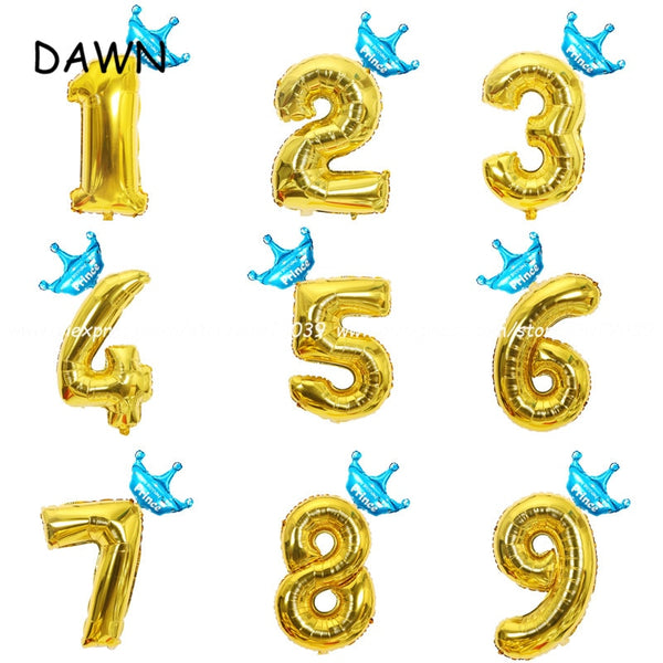 2pcs/lot 32inch Number Foil Balloons Digit air Ballon Kids Birthday Party Festival Party anniversary Crown Decor Supplies