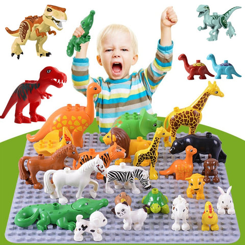 Zoo Animal Dinosaur Building Blocks Original Classic Bricks Accessory Kids Toys Compatible with Duplo Panda Elephant