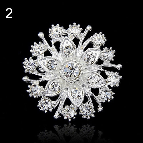 Flower Heart Rhinestone Silver Plated Brooch Pin Wedding Bridal Broach Breastpin