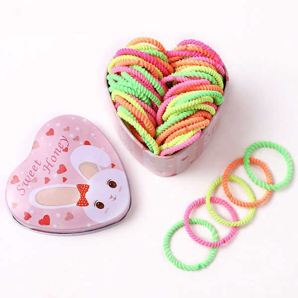 50PCS/Box New Girls Colorful Basic Elastic Hair Bands Ponytail Holder Scrunchies Kids Hair Ropes Rubber Bands Hair Accessories