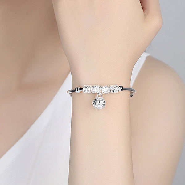 Fashion Sliver 925 Sterling Silver Charm Artificial Stone Bangle Cuff Bracelet Ball  Bell Pendants Women Jewelry Gift