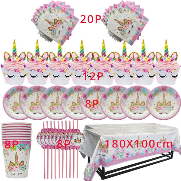 WEIGAO Unicorn Party Decor Birthday Party Decorations Kids Unicorn Theme Paper Hat Napkins Plate Girl Happy Birthday Gifts Sets