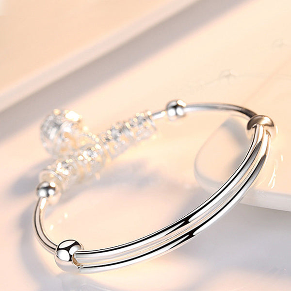 Fashion Sliver 925 Sterling Silver Charm Artificial Stone Bangle Cuff Bracelet Ball  Bell Pendants Women Jewelry Gift