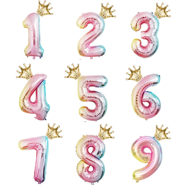 2pcs/lot 32inch Number Foil Balloons Digit air Ballon Kids Birthday Party Festival Party anniversary Crown Decor Supplies